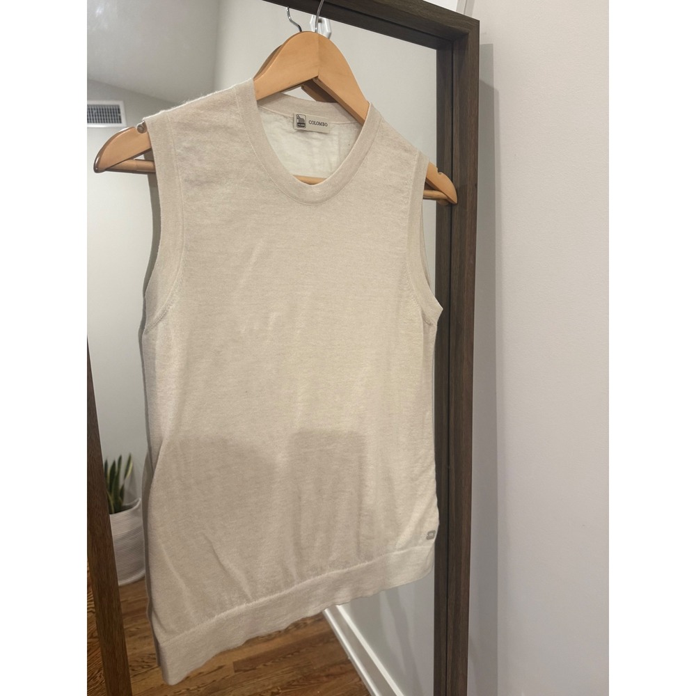 Colombo Italy Cream Metallic Shimmer Sleeveless Knit Top Crew Cashmere Size 44 M